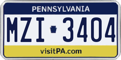 PA license plate MZI3404