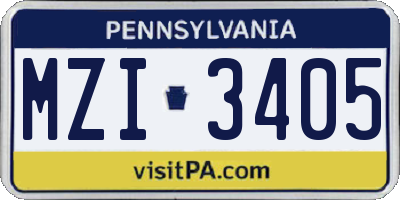 PA license plate MZI3405