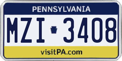 PA license plate MZI3408