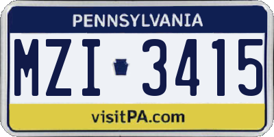 PA license plate MZI3415