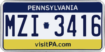 PA license plate MZI3416