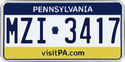PA license plate MZI3417