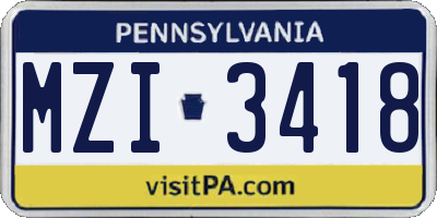 PA license plate MZI3418