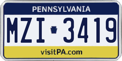 PA license plate MZI3419