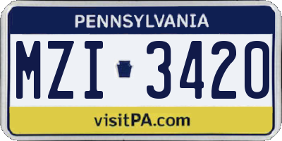 PA license plate MZI3420