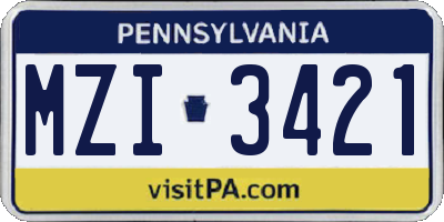 PA license plate MZI3421