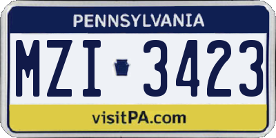 PA license plate MZI3423