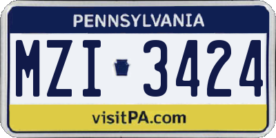 PA license plate MZI3424