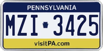 PA license plate MZI3425