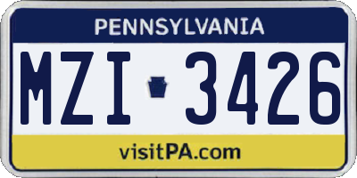 PA license plate MZI3426