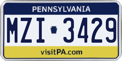 PA license plate MZI3429