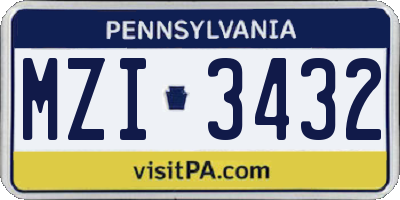 PA license plate MZI3432