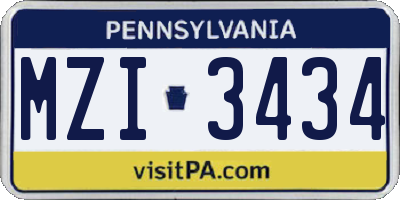 PA license plate MZI3434