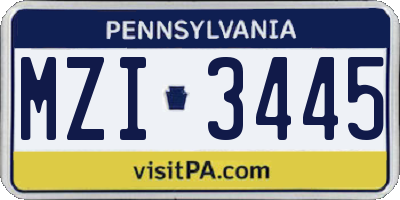 PA license plate MZI3445