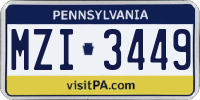 PA license plate MZI3449