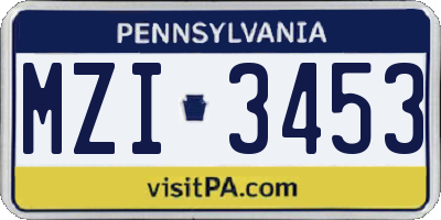 PA license plate MZI3453