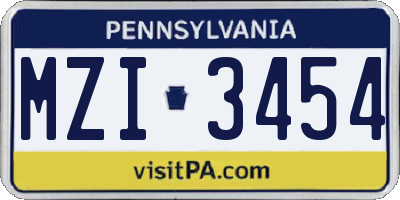 PA license plate MZI3454