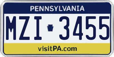 PA license plate MZI3455