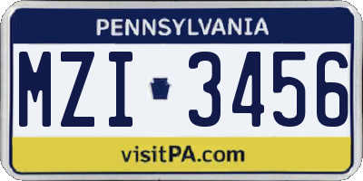 PA license plate MZI3456