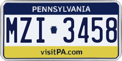 PA license plate MZI3458