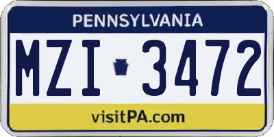 PA license plate MZI3472