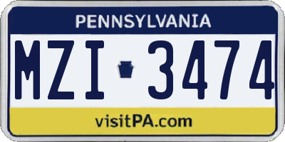 PA license plate MZI3474