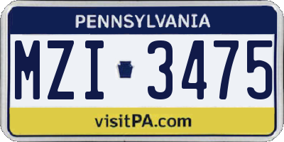 PA license plate MZI3475