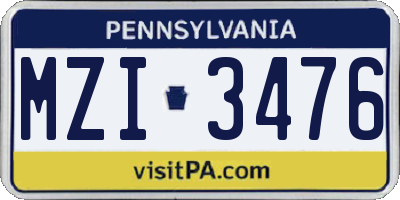 PA license plate MZI3476
