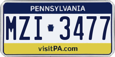 PA license plate MZI3477