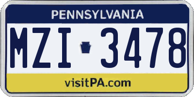 PA license plate MZI3478