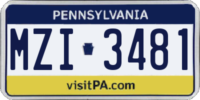 PA license plate MZI3481
