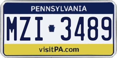 PA license plate MZI3489