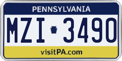 PA license plate MZI3490