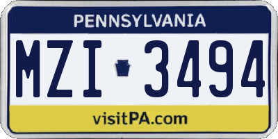 PA license plate MZI3494