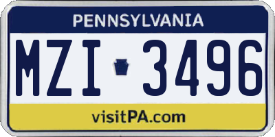 PA license plate MZI3496
