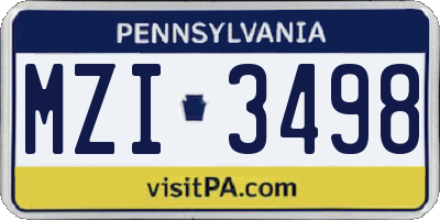 PA license plate MZI3498