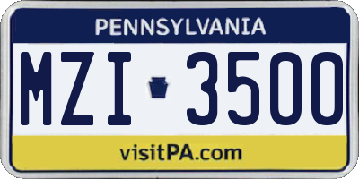 PA license plate MZI3500