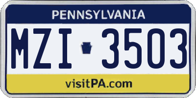 PA license plate MZI3503