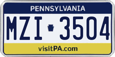 PA license plate MZI3504