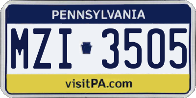 PA license plate MZI3505