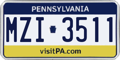PA license plate MZI3511