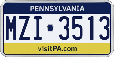 PA license plate MZI3513
