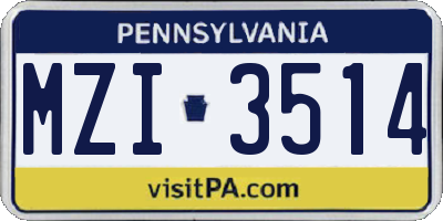 PA license plate MZI3514