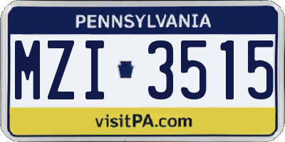 PA license plate MZI3515