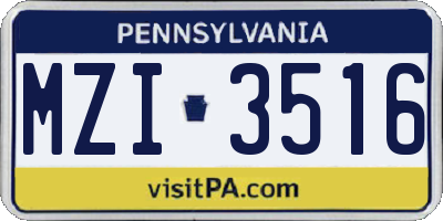 PA license plate MZI3516