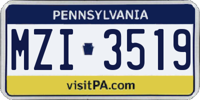 PA license plate MZI3519