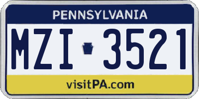 PA license plate MZI3521
