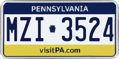 PA license plate MZI3524