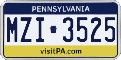 PA license plate MZI3525