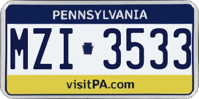 PA license plate MZI3533
